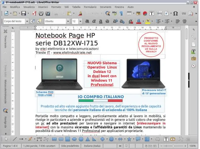 crei, modifichi, aggiungi e togli pagine e contenuti con LibreOffice, generi e metti il sito on line con Folio